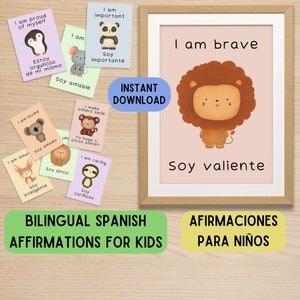 Bilingual Spanish Affirmations for Kids, Affirmational Print, Affirmational Poster Set, Kids Positive Mindset, Spanish Classroom Decor