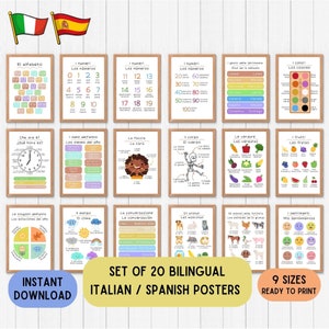 Bilingual Spanish Italian educative posters, Espanol Italiano, Kids Learning Posters, Spanish Ed, Language printable download, pdf espanol