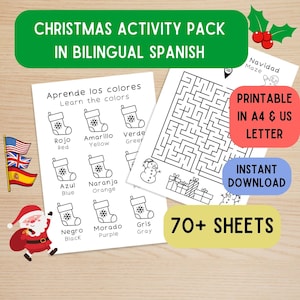 Printable Christmas Activities in Bilingual Spanish, Christmas Activities Bundle for Spanish Ed, Ingles Espanol PDF, Xmas Instant Download