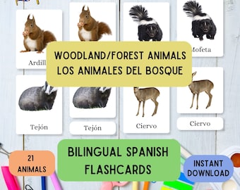 Zweisprachige spanische Waldtier-Lernkarten: Montessori-Lernen, Spanisch für Kinder, Englisch-Spanisch-Lernkarten zum Ausdrucken, Spanisch lernen (PDF)