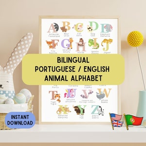 Póster del alfabeto inglés portugués, póster educativo decorativo, educación del alfabeto, póster educativo, descarga digital imprimible en idioma