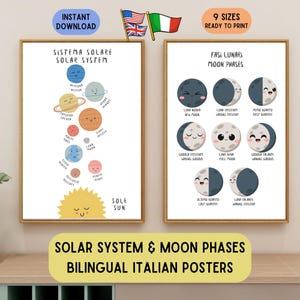 Italiano English Solar System Posters, Bilingual Italian educational wallart, Classroom Decoration, Language Printable, Educative posters