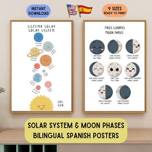 English Spanish Solar System Posters, Educational Decoration Posters for Spanish Ed, Spanish Classroom Wallart, Space Educative poster set