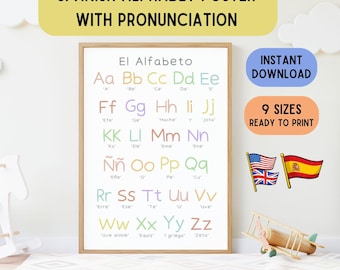 Spanish Alphabet Poster + Pronunciation, El Alfabeto, Educational Decoration Poster, Abecedario, Alphabet Education, Spanish Ed Classroom
