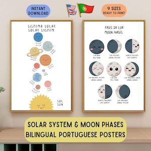 Bilingual Portuguese Solar System Posters, Educational Decoration Posters for Language  Classroom, Language Printable, Educative posters
