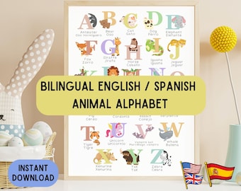 Bilingual Spanish Alphabet Poster, Educational Decoration Poster, Alphabet Education, Alphabetic Animal, Spanish Ed, Alphabetical Gifts