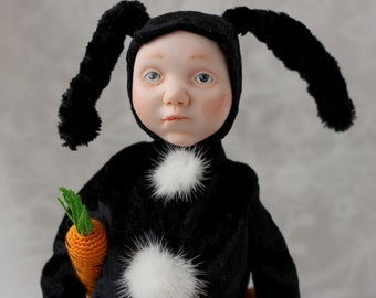 Art doll A boy in a bunny costume Black Rabbit