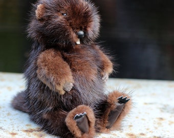 Beaver toy made of mink fur