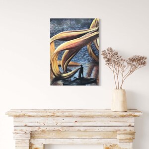 Pintura de vento de água Pintura de pescador asiático com pescador Pintura em cartão Pintura a óleo em cartão Cores do vento arte presente
