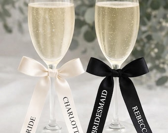 Wedding Ribbons for Prosecco Glasses - Personalised with any name & role