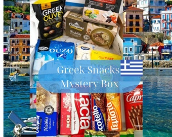Boîte mystère de collations grecques • Boîte mystère Saveurs grecques • Boîte cadeau surprise • Amoureux de la Grèce • Lot mystère