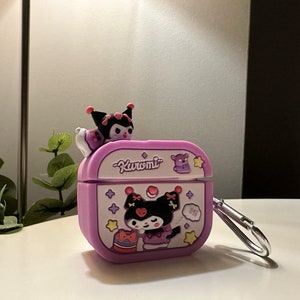 Kuromi AirPod Case Cover – Soft Silicone with Keychain for Apple AirPods 1 2 3 Pro with Backpack Bag Soft Christmas Gift