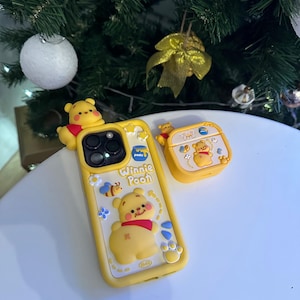 Custodia per telefono 3D Winnie The Pooh Bear per iPhone 11,14,14Pro,14 Promax con portachiavi, custodia carina in morbido silicone 3D