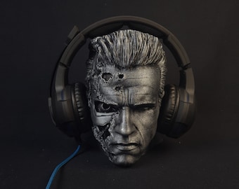 T-800 Schwarzenegger Headphone Stand / Headphone Holder / T-800 Schwarzenegger Paintable Bust / Gaming Room Decor