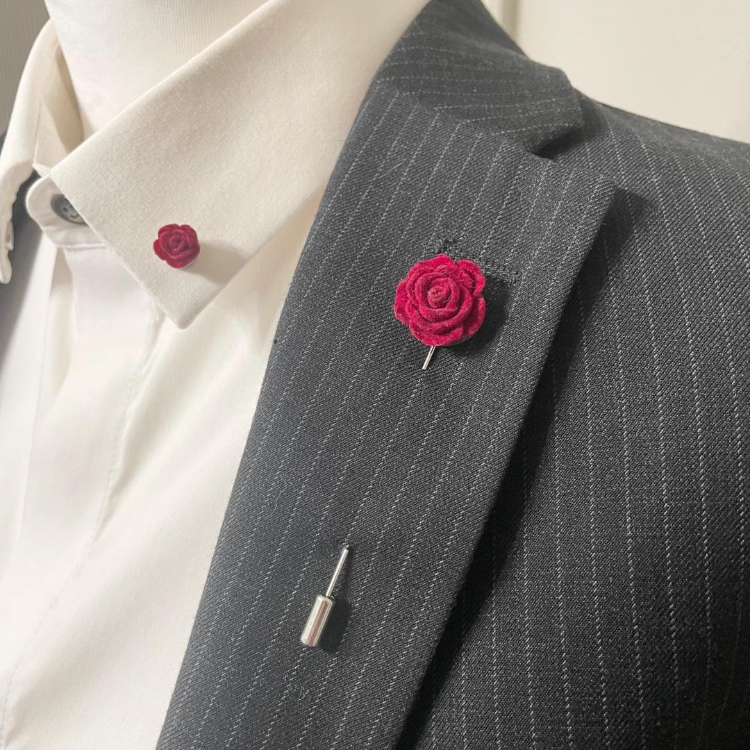 Single Rose Pin Velvet Rose Lapel Pin (single or Chain-linked) - Etsy