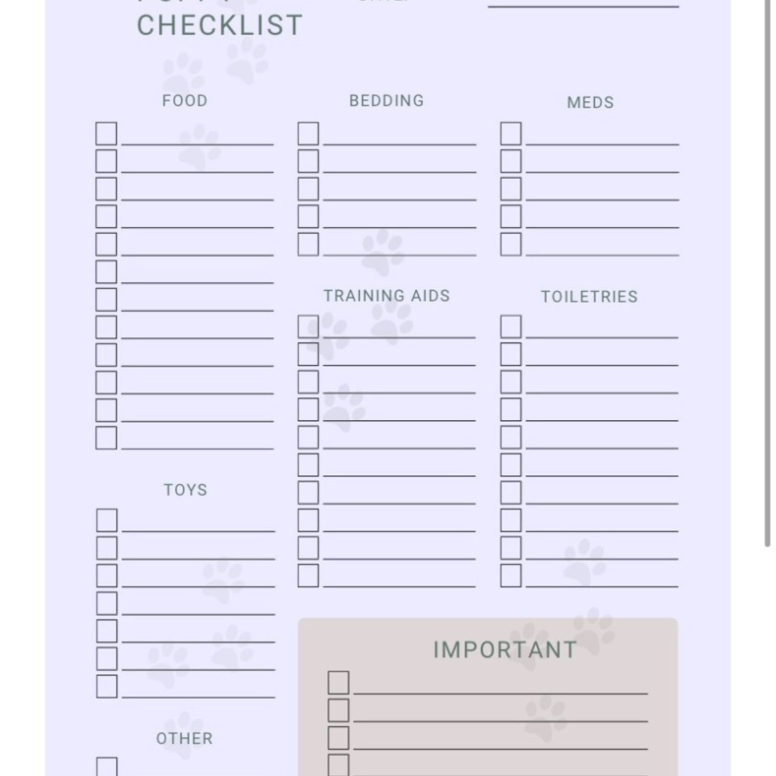 New Puppy Checklist - Etsy