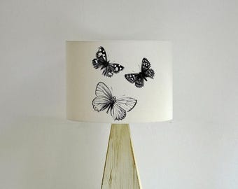 Butterfly Lamp Shade / Black White Butterfly Lampshade / Minimalist Nature Shade / Scandinavian Drum Shade / Monochrome Home Decor