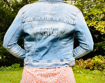 CERTIFIED VEGAN Upcycled Denim Jacket Women Size Small