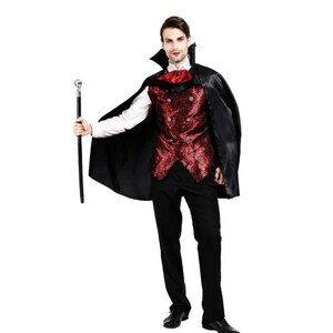 Foquaty Mens Halloween Vampire Costumes Long Sleeve Tops Pants and Cape for  Cosplay Masquerade Role-Playing Party Outfits