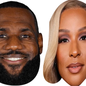 LeBron James y Savannah Brinson Pareja de celebridades Disfraces Paquete de máscaras faciales Máscara de despedida de soltero DIY o palos listos para usar o elásticos