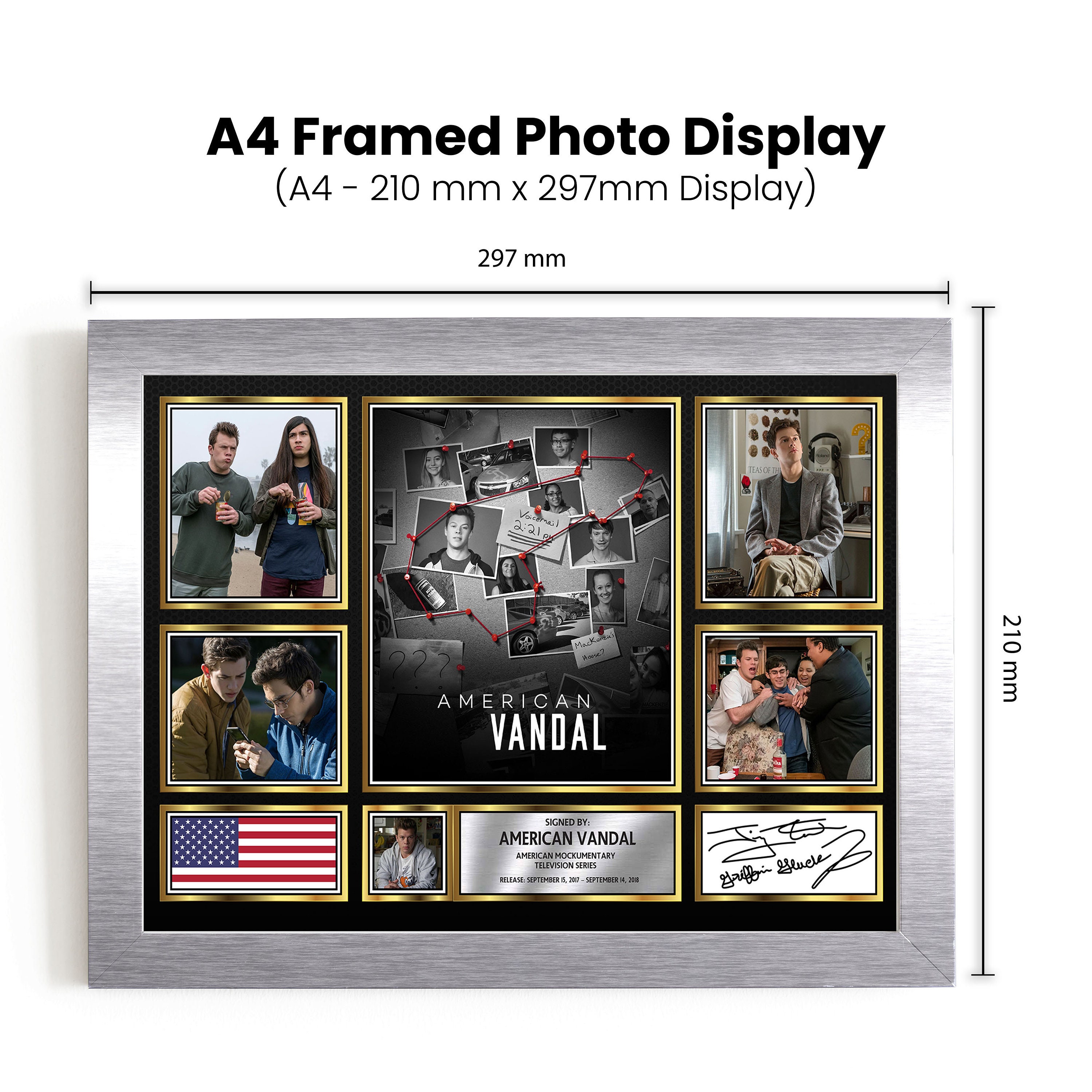 American Vandal Signed Autographed Limited Edition Poster Print Netflix Show Gift Optional Frame A4 A3 A2 A1 Gold Silver White Black