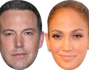 Ben Affleck and Jennifer Lopez Celebrity Couple Fancy Dress Face Mask Pack Hen Stag Party Mask Custom DIY or Ready Made Sticks or Elastic