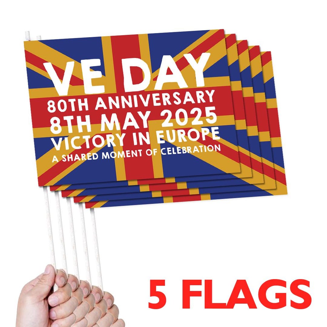 VE Day 80th Anniversary Handwaving Flags Design 4 (pack of 5) - Special ...