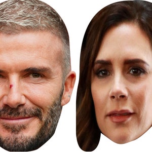 Victoria y David Beckham Pareja de celebridades Disfraces Paquete de máscaras faciales Máscara de despedida de soltero Corte personalizado DIY o palos listos para usar o elásticos