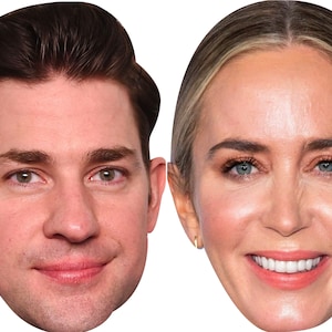 Emily Blunt and John Krasinski Celebrity Couple Fancy Dress Face Mask Pack Hen Stag Party Mask Custom DIY or Ready Made Sticks or Elastic