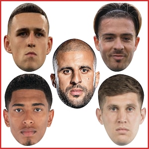 Euro's 2024 Futbolistas de Inglaterra Disfraces Máscara facial Paquete Despedida de soltero Máscaras de jugadores de fútbol de la Euro Corte personalizado DIY o Paquete listo para usar 4
