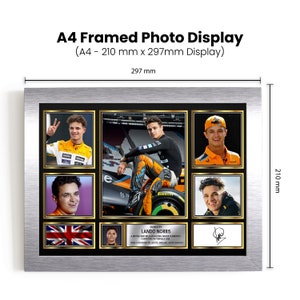 Lando Norris F1 Fahrer signiert Autogramm Limitierte Auflage Poster Druck F1 Racing Geschenk Optional Rahmen A4 A3 A2 A1 Gold Silber Weiß Schwarz