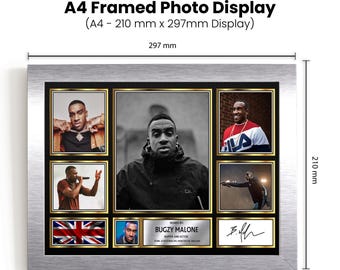 Bugzy Malone Top Rapper Signed Autographed Limited Edition Poster Print Music Star Gift Optional Frame A4 A3 A2 A1 Gold Silver White Black