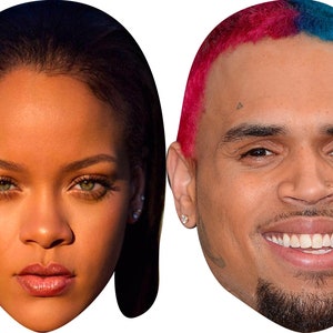 Chris Brown and Rihanna Celebrity Couple Fancy Dress Face Mask Pack Hen Stag Party Mask Custom Cut DIY or Ready Made Sticks or Elastic