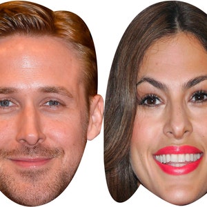 Ryan Gosling y Eva Mendes Pareja de celebridades Disfraces Paquete de mascarillas faciales Máscara de despedida de soltero Corte personalizado DIY o palos o elásticos listos para usar