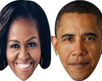 Michelle Obama and Barack Obama Celebrity Couple Fancy Dress Face Mask Pack Hen Stag Party Mask Custom DIY or Ready Made Sticks or Elastic