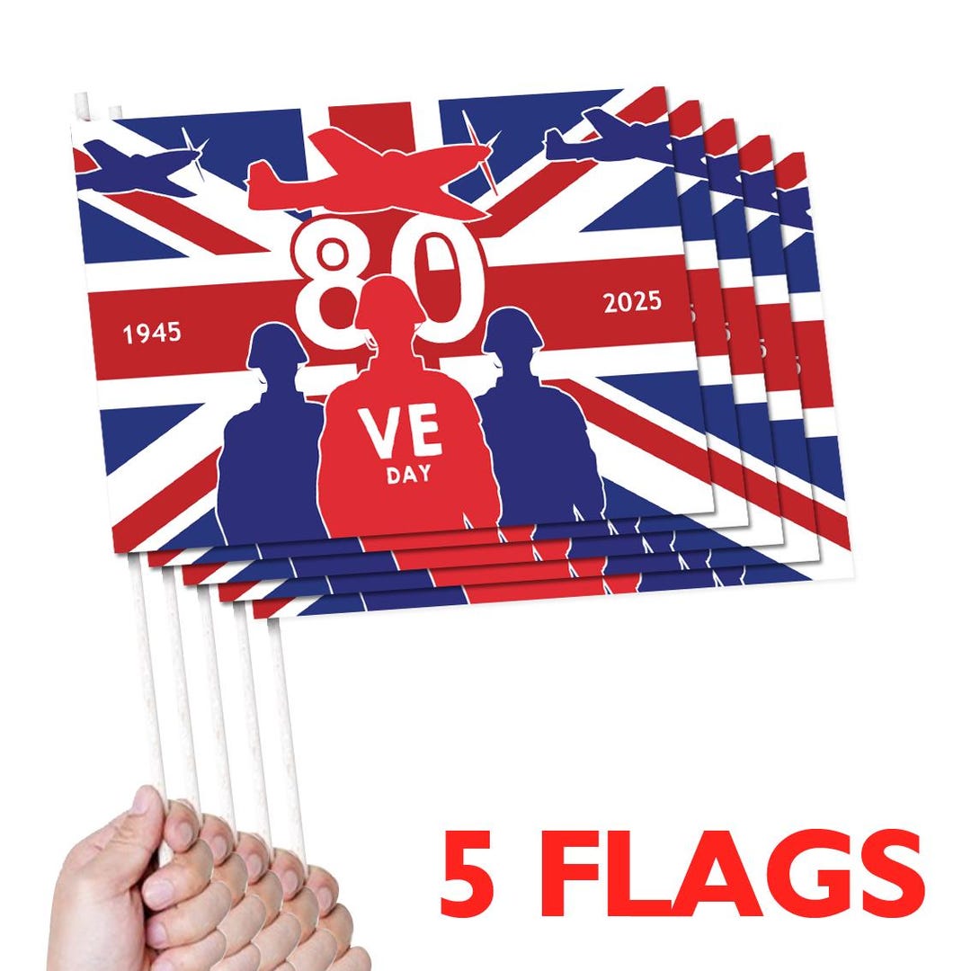 VE Day 80th Anniversary Handwaving Flags Design 3 (pack of 5) - Special ...