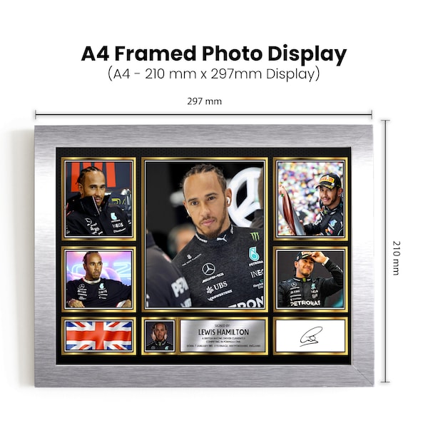 Lewis Hamilton F1 Driver Signed Autographed Limited Edition Poster Print F1 Racing Gift Optional Frame A4 A3 A2 A1 Gold Silver White Black