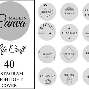 Instagram Highlight Covers Canva, Minimalistic Instagram Highlights, Editable Covers for Instagram Stories, Grey Instagram Highlight Icons