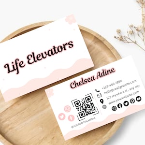 pink and pastel colorful Business Card Template, Digital Business Card Design, QR Code Business Card Template, Editable Business Card,