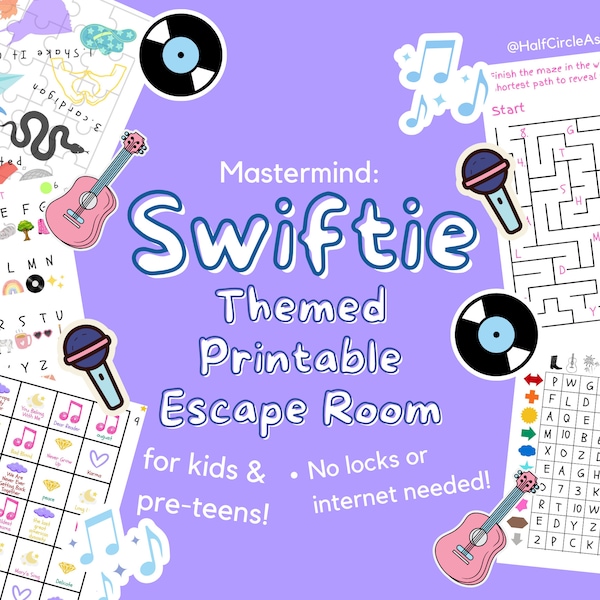 Swiftie Escape Room for Kids: Mastermind | Taylor Swift Eras Printable Escape Room Kit  | Taylor's Version Release Party Game