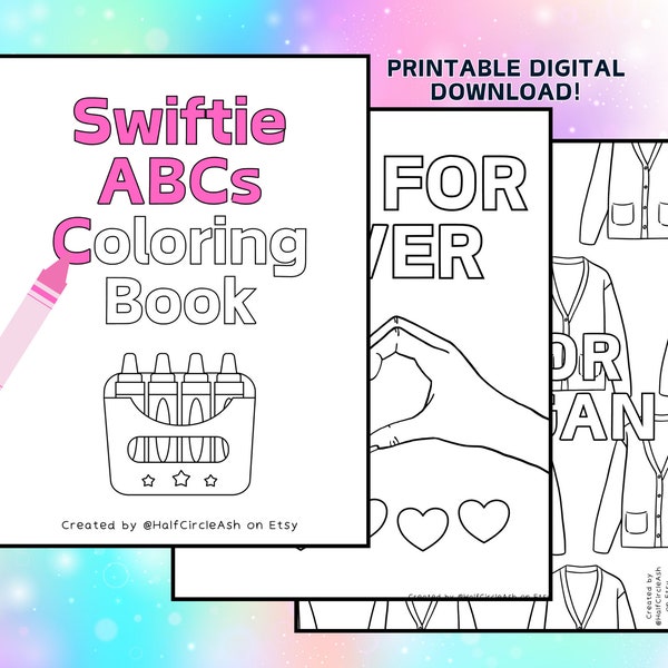 Swiftie ABCs Printable Coloring Book | Taylor Swift Alphabet Digital Download Coloring Pages