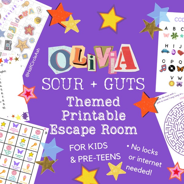 Olivia Rodrigo Escape Room for Teens and Kids: Sour and Guts | Printable Escape Room Kit  | Guts Album Tour Party Game
