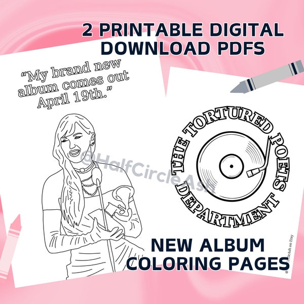 The Tortured Poets Department Taylor Swift Grammy's Coloring Page | 2024 New Album Announcement Release April 19 Digital Download Printable