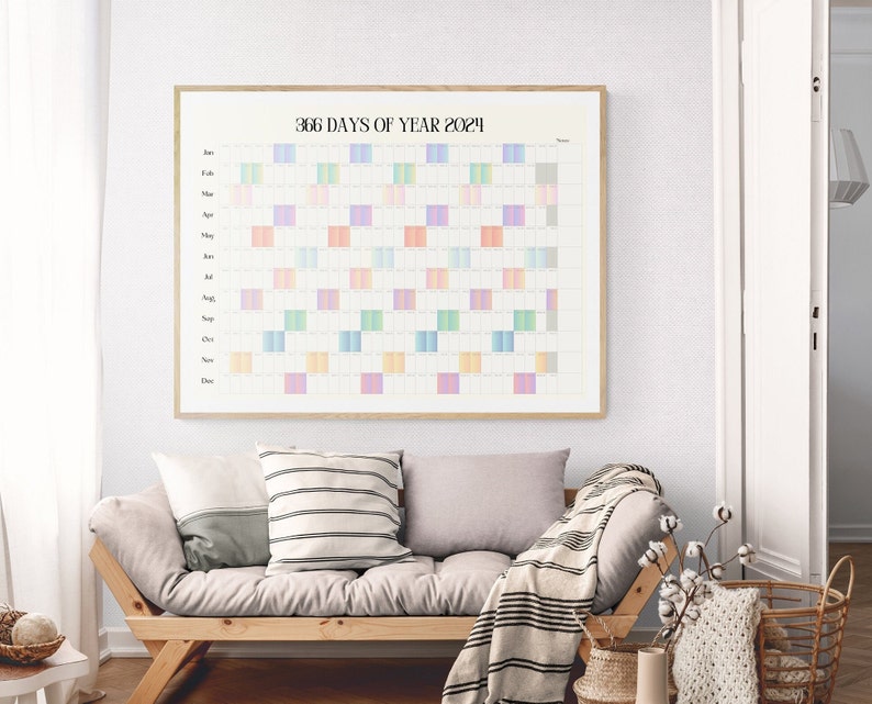 HUGE 2024 CALENDAR, Digital Download, Multicolor Maximalist 48 X 36in