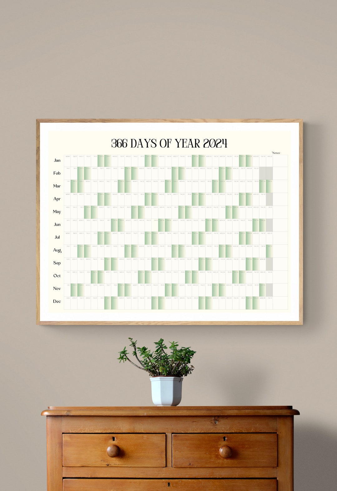 HUGE 2024 CALENDAR, Digital Download, Green 48 X 36in Etsy