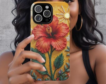 Vibrant Hibiscus Phone Case, Tropical Floral Magsafe Cover, Flower iPhone Casing 16 15 14 13 12 Pro, Samsung Galaxy S25 S24 S23 Google Pixel