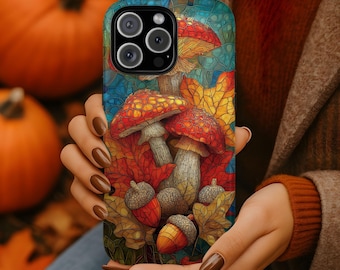 Enchanted Mushroom Forest Phone Case, Cottagecore Autumn Aesthetic Cover iPhone 16 15 14 13 12 Pro Samsung Galaxy S25 S24 S23 Google Pixel