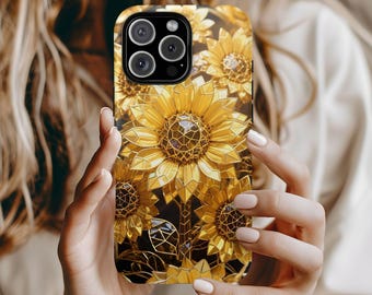 Sunflower Phone Case, Stained Glass Effect Flower Magsafe Cover, Mosaic iPhone Casing 17 16 15 14 13,Samsung Galaxy S26 S25 S24 Google Pixel