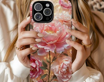 Pink Peony Phone Case, Elegant Flower Magsafe Cover Gift, Floral iPhone Casing 17 16 15 14 13 Pro, Samsung Galaxy S26 S25 S24 Google Pixel