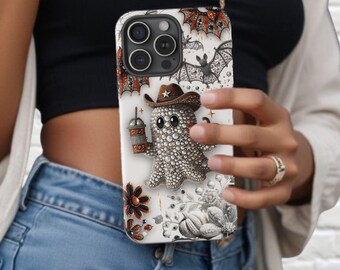 Cute Ghost Halloween Phone Case, Iced Coffee Mosaic Magsafe Cover iPhone 18 17 16 15 14 Pro Max Plus Samsung Galaxy S26 S25 S24 Google Pixel